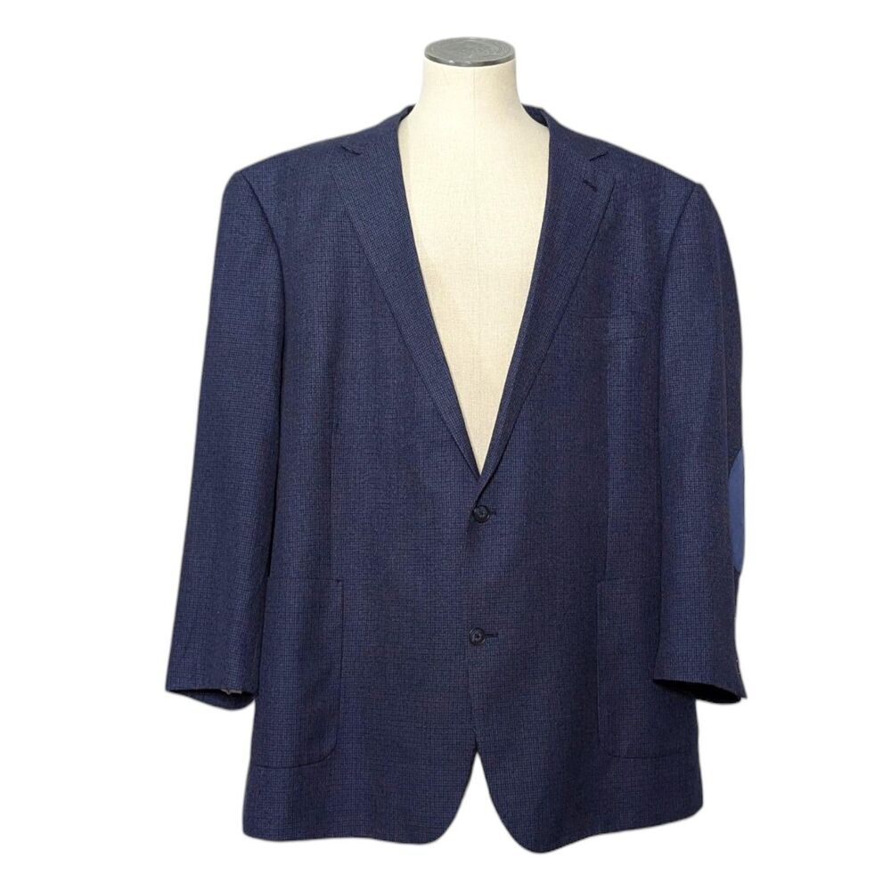 Oak Hill 3XLT 54 56L Blue Blazer Elbow Patches Check Plaid Business Career